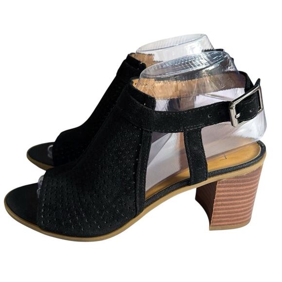 Franco Sarto Harlet2 Perforated Leather Suede Chunky Heel Sandals Shoes 7M - Picture 2 of 13